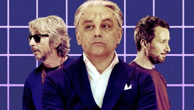 Kering boss Luca de Meo, flanked by Balenciaga's designer Pierpaolo Piccioli (left) and Anthony Vaccarello, his counterpart at Saint Laurent.