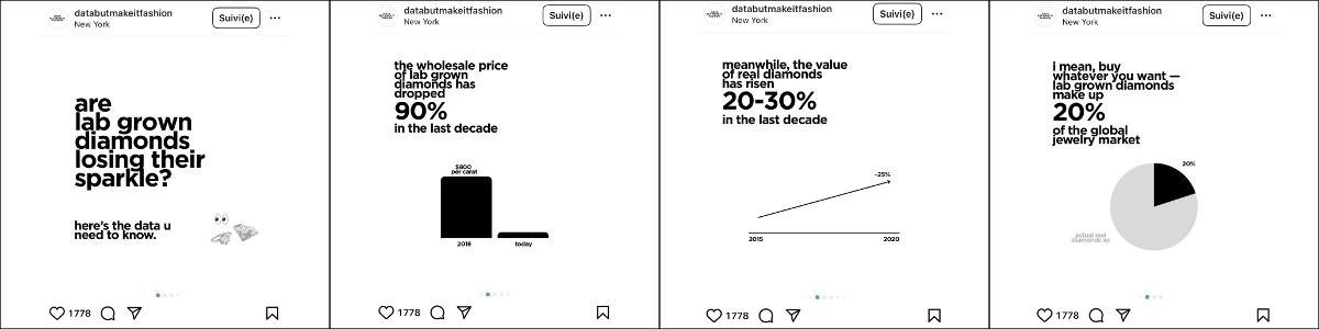 Screen captures on 20/05/2025 of Databutmakeitfashion’s Instagram account.