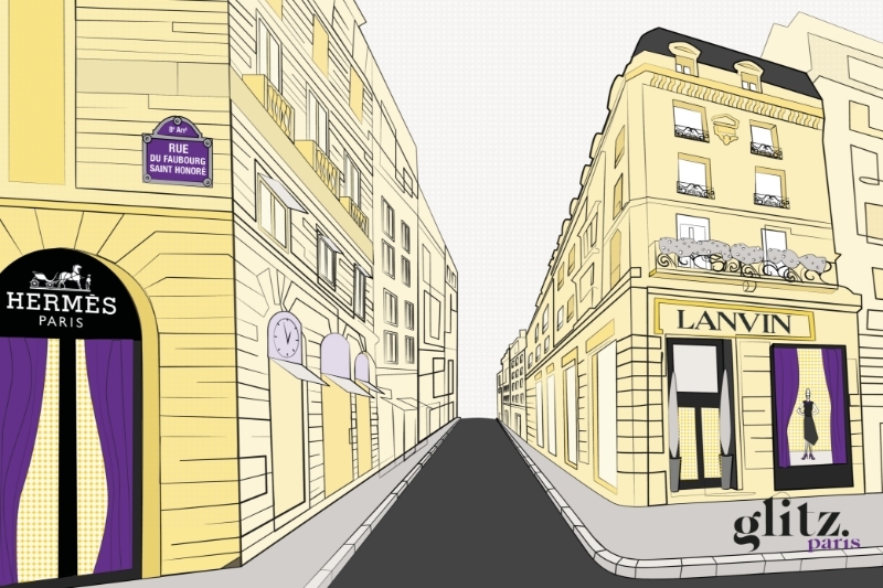 The Hermès and Lanvin boutiques at 24 and 22 Rue du Faubourg Saint-Honoré, in Paris.